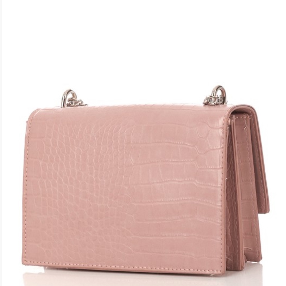 "Emily" Pink Croc Embossed Handbag - Picture 3 of 8